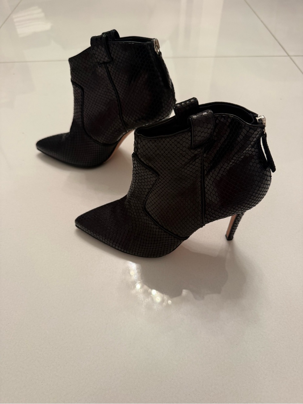 Veronica Beard Pointed Black Textured Stiletto Ankle Boots with dust bag